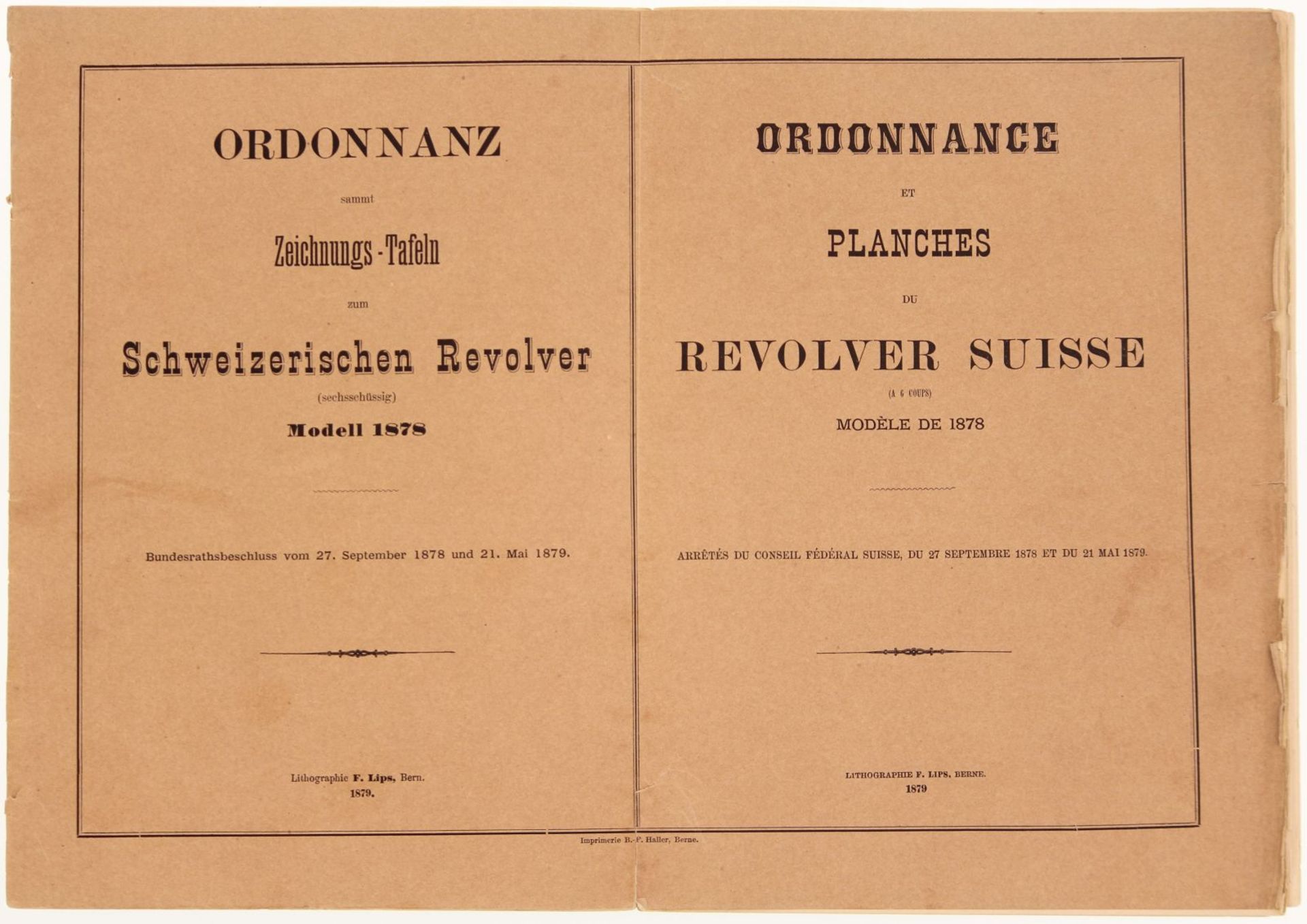 Zeichnungs-Tafeln zum Schweizerischen Revolver Modell 1878. Bundesratsbeschluss vom 27. September