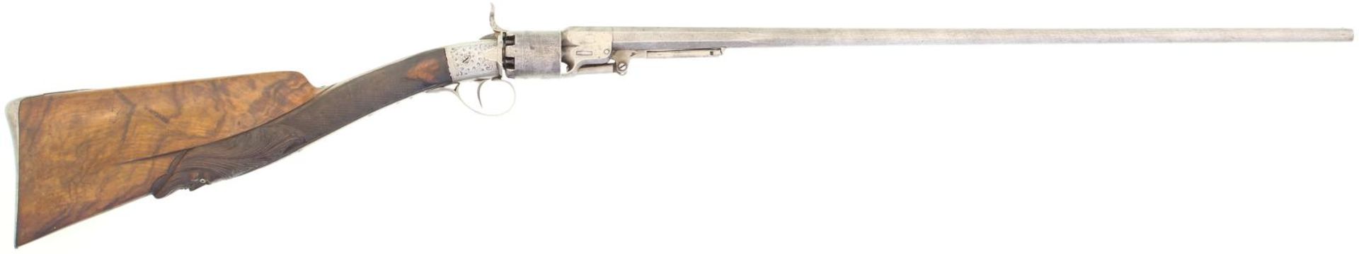 Perkussions-Revolverkarabiner, T.Ihoist, Kal. 38, Rundlauf mit achtkantigem Ansatz aus