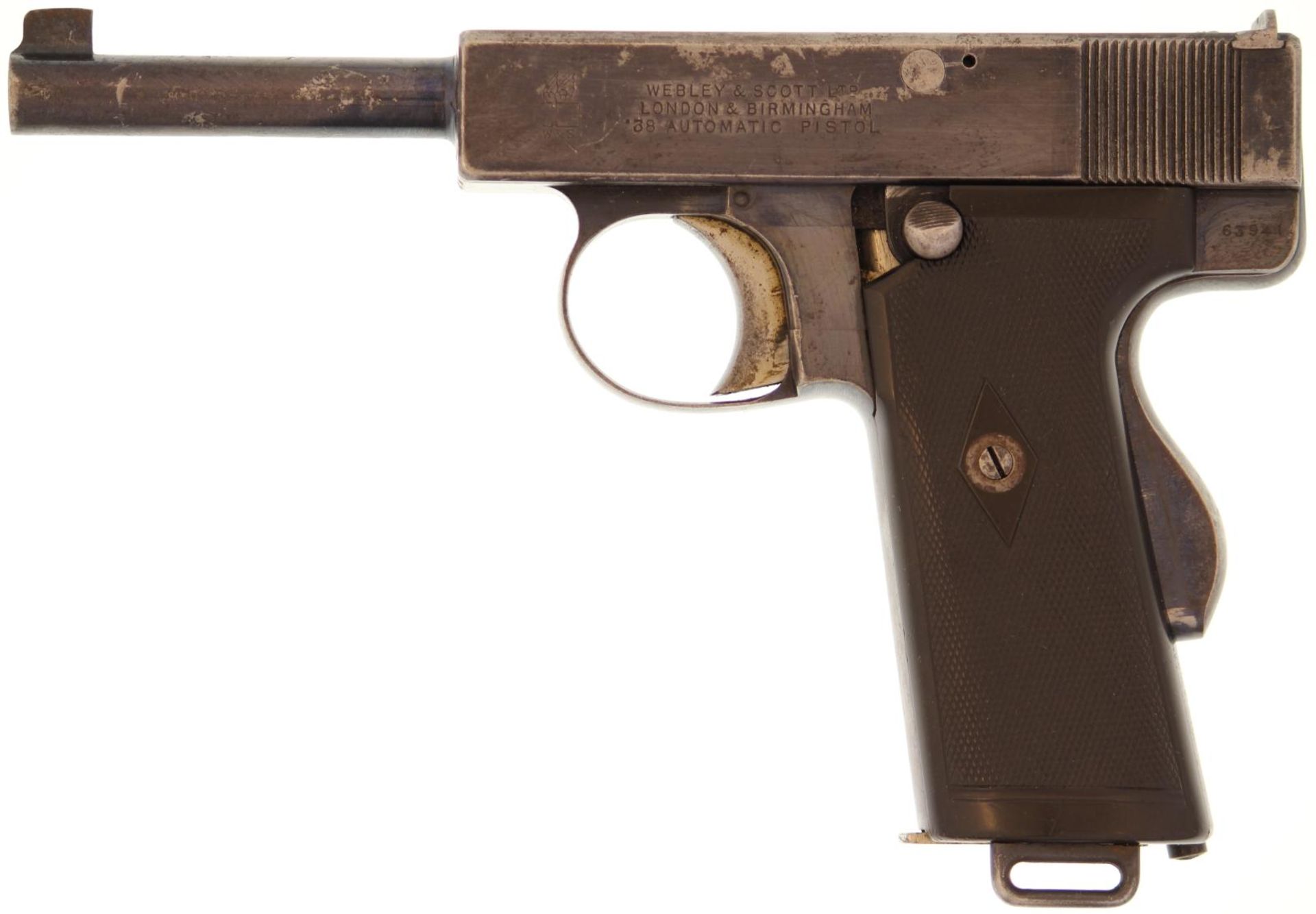 Pistole Webley 1910, Kal. .38AutoPistol. Typ 2 Early Pattern. Kantiger Verschluss mit verriegeltem