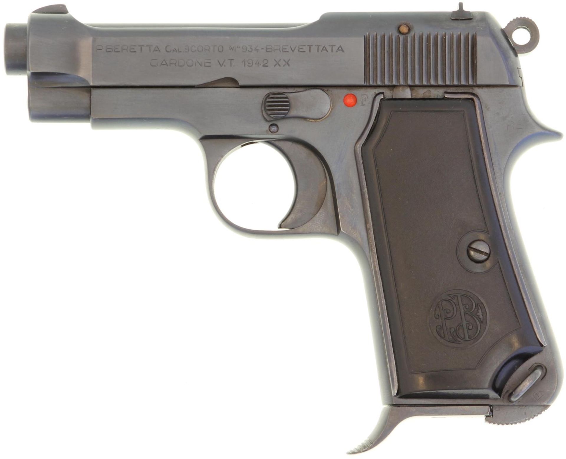 Pistole, Beretta Mod.934, Kal. 9mmKurz. Brünierte Ganzstahlwaffe, Schlitten beschriftet: "P. - Bild 2 aus 2