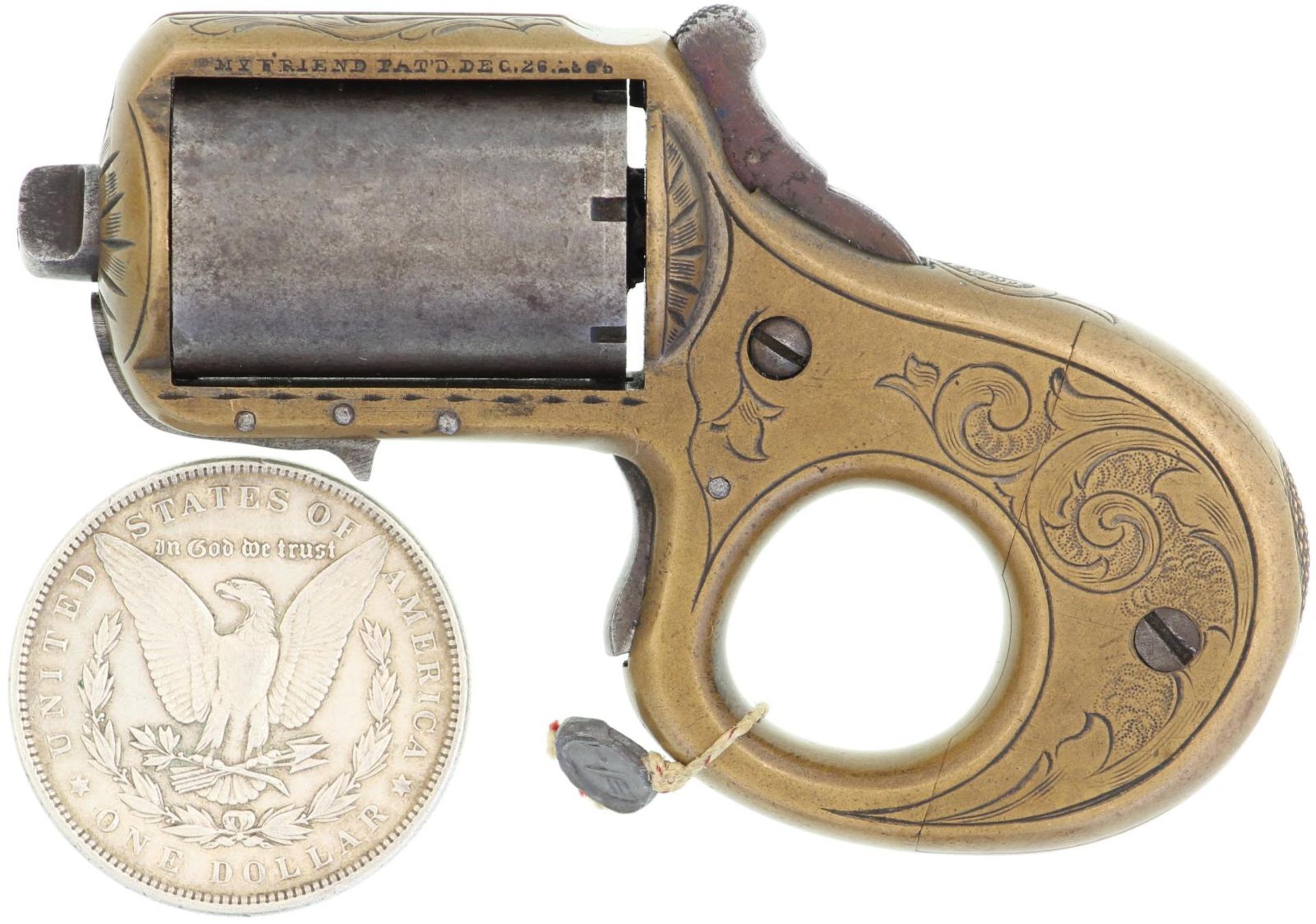 My friend 1865 Pepperbox und Schlagring James Reid, Kal. 22RF. 7-Schuss Trommel, Broncerahmen mit