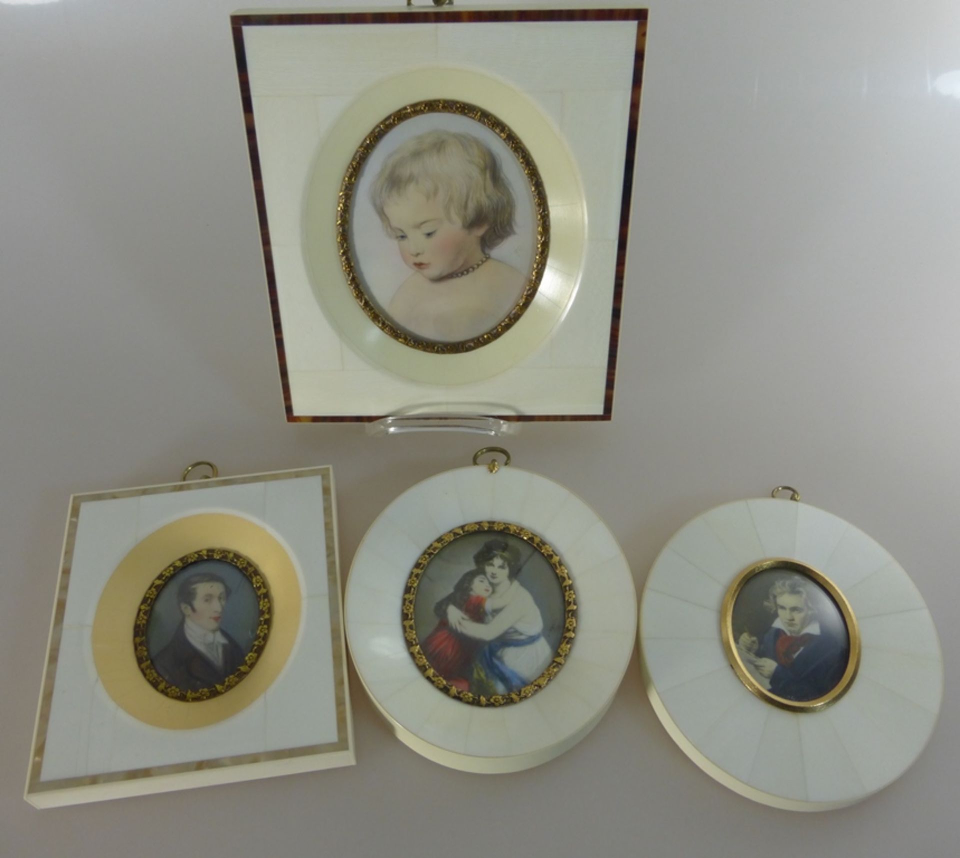 4 Elfenbeinminiaturen, Bildnisse von Beethoven, Madam Lebrun m. Tochter, Niklas Rubens und M.v.