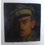 Gemälde, Öl/Malkarton, "Portrait eines Soldaten in Uniform", Rückseite dat. 1916, 28cm