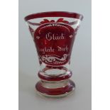 Glasbecher 19.Jh., "Glück begleite Dich", h. 12cmMindestpreis: 25 EUR