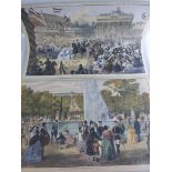 2 Grafiken nach Gemälden von H. Lüders u. Rechlin, "Auf der Terasse von Sanssouci Potsdam"u. "Einzug