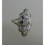 Art Deco Damenring, Weißgold 750 m. 3 Diamanten, RG 17mmMindestpreis: 380 EUR