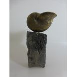 Bronze Skulptur / Ammonit, auf Steinsockel, h. 24cmMindestpreis: 40 EUR