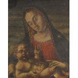 Italien     Madonna mit Kind. 19. Jahrhundert.Öl auf Holz. 26 x 23 cm (10,2 x 9 in). Verso