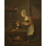 Frankreich     Küchenszene. Anfang 19. Jahrhundert.Öl auf Holz. 23,2 x 19 cm (9,1 x 7,4 in). [CB].