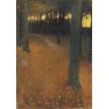 Lesser Ury     1861 Birnbaum - 1931 BerlinWaldlandschaft im Abendlicht. 1890er Jahre.Farbiges