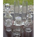 2 Glass vases, 2 decanters, 2 pickle jars & sauce boat