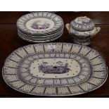 Kew Victorian meat plate, drainer, 8 dinner plates + sauce tureen (A/F)