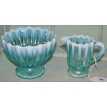 Turquoise Vaseline glass jug & bowl