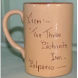 Torquay Pottery tankard 'The Three Pilchards Inn' Polperro