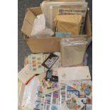 Box of stamps on sheets etc.