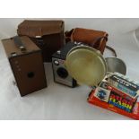 2 Box Brownie cameras & flash unit