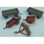 Dinky Disc Harrow, Dung Spreader + 3 trailers
