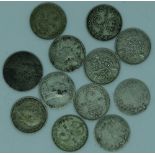 12 Silver Threepence coins