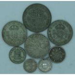 1914 Two Shilling & other pre 1947 coins (8)