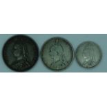 1887 Halfcrown, 1890 Two Shilling & 1891 Shilling