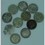 11 Silver Threepence coins