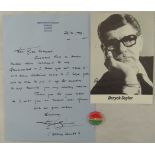 Derek Guyler personal letter dated 1979 sent with Womens Sufrage Button Badge