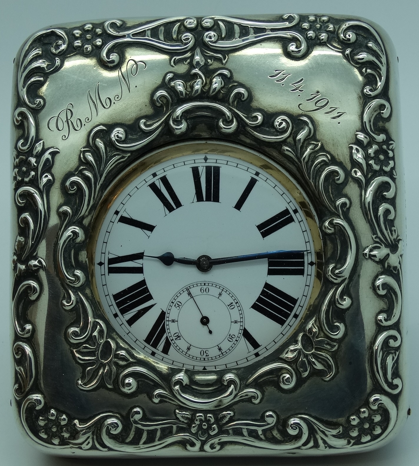 Silver cased large pocket watch