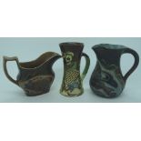 3 Brannam fish decorated jugs