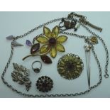 Box of Costume jewellery inc. Glass set Adrian Mann floral brooch