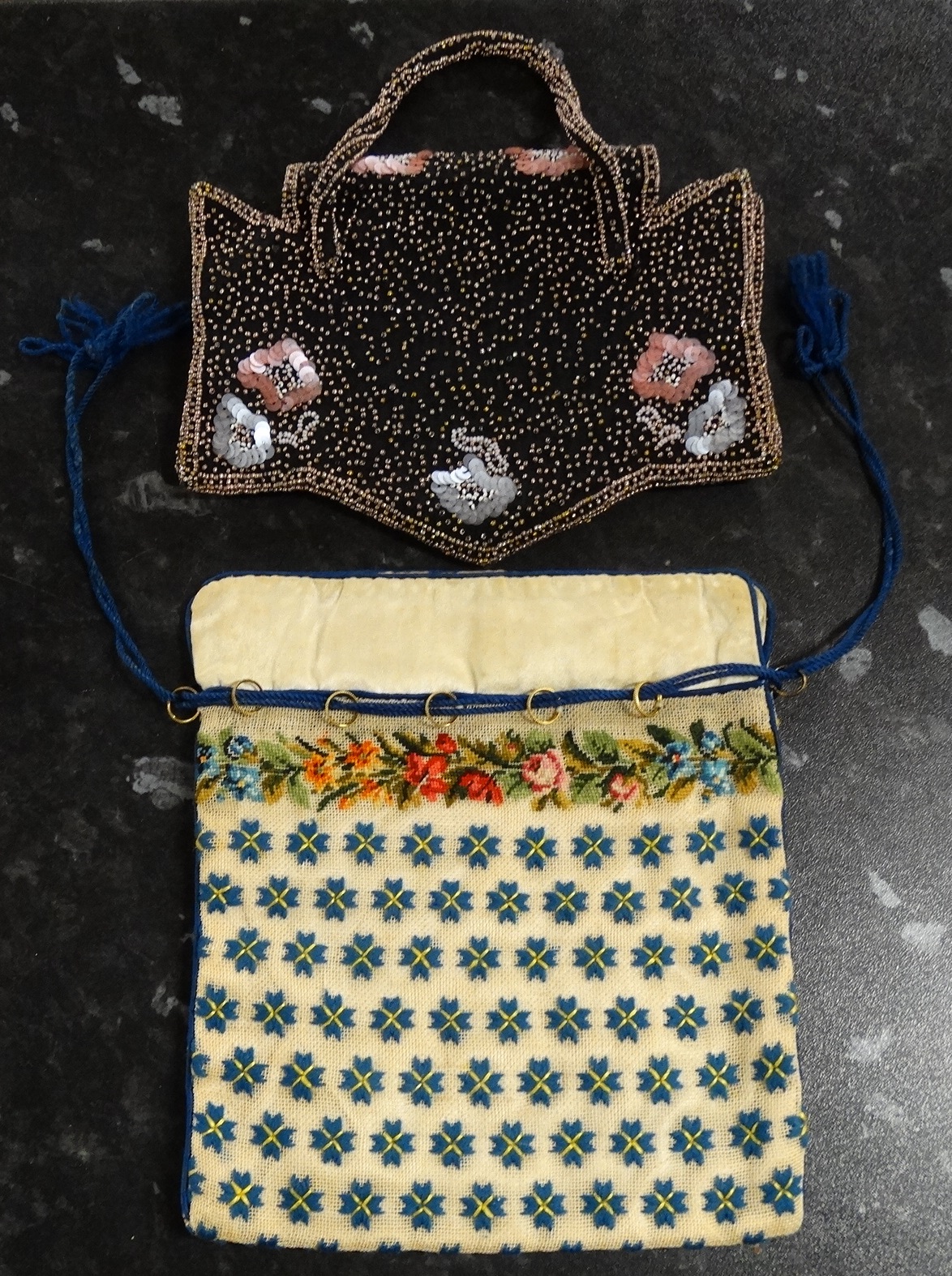 Ladies beaded/sequined evening bag + 1 silk embroidered drawstring bag - Image 2 of 2