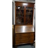 Mahogany inlaid bureau bookcase