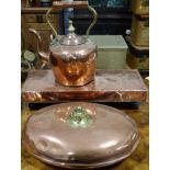 Copper kettle, hot water bottle & box trivet