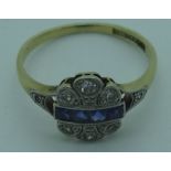 18ct Platinum diamond & sapphire Deco engagement ring