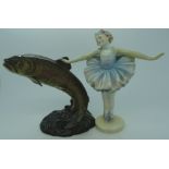 Royal Doulton Ladybird figure (repaired) & Beswick Trout (damaged)