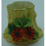 Small Royal Worcester yellow trunk form vase adorned with Primula 2.5'h