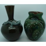 Brannam Barum fish jug & lizard vase (repaired)