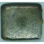 Silver cigarette case etched & inscribed