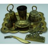 Brass tray & various brass items