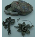 2 Marcasite set floral brooches
