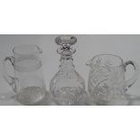 Stuart class decanter & 2 cut glass jugs