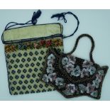 Ladies beaded/sequined evening bag + 1 silk embroidered drawstring bag