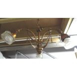 Deco gilded 3 branch ceiling light fitting with glass floral shades