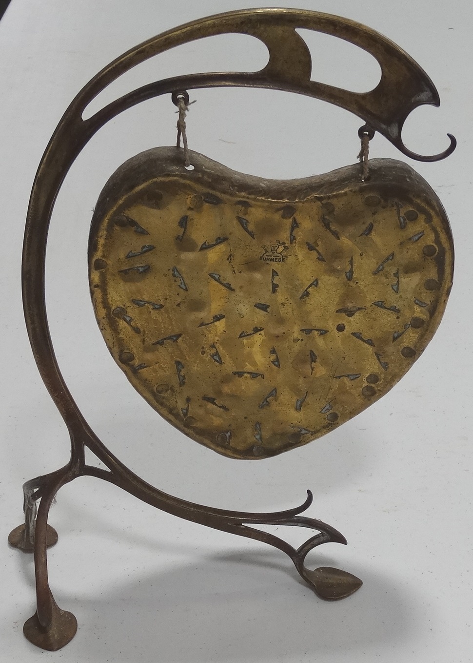 Burmese brass Deco heart shaped dinner gong