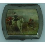 Plated cigarette case with coloured Hunting scene to cover