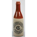 Stoneware Ginger Beer Bottle Advertising, C A CLARKE ROTORUA, Govancroft-1 maker, scuff to shoulder,