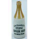 Stoneware Ginger Beer Bottle Advertising, J A CLARK’S STONEWARE GINGER BEER HAMILTON, Price maker,