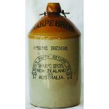 1 Gallon Stoneware Jar advertising, SHARPE BROS NEW ZEALND & AUSTRALIA to one side and HANDS