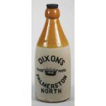 Stoneware Ginger Beer Bottle Advertising, Champagne shape, DIXON’S PALMERSTON NORTH, Crown tm,