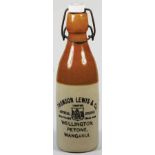 Stoneware Ginger Beer Bottle Advertising, THOMSON LEWIS WELLINGTON PETONE &WANGANUI, Bourne maker,