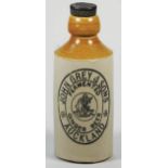 Stoneware Ginger Beer Bottle Advertising, JOHN GREY & SONS AUCKLAND, original stopper, Bourne maker,